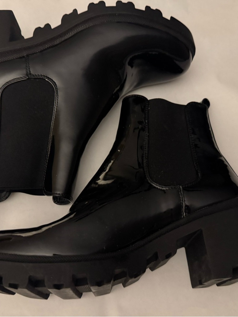 JustFab Black Patent Chelsea Lug Ankle Boots - Picture 8 of 9